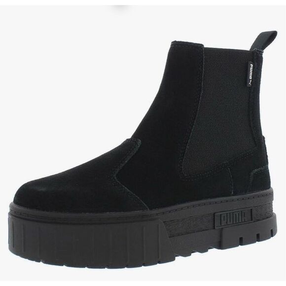 PUMA Mayze Platform Chelsea Boot Black Suede Size 8 - Picture 1 of 11